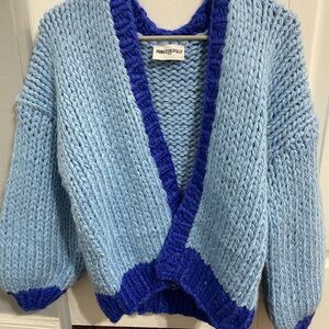 Princess Polly Chunky Knit Cardigan XS/S Blue Colorblock Oversized Cozy